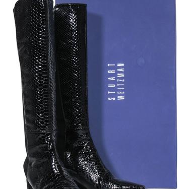 Stuart Weitzman - Black Reptile Embossed Patent Leather Boots Sz 9