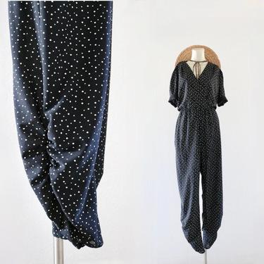 polka dot jumpsuit with ruched legs s/m 