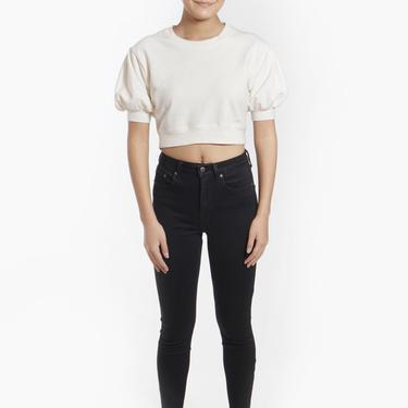 Cropped Sweatshirt with Dropped Puff Sleeves