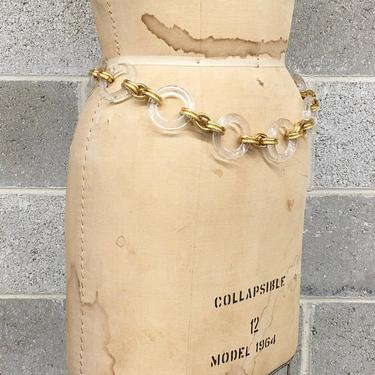 Vintage Chain Belt Retro 1980s Clear and Gold + Waist + Rings or Circle Belt + Belly Chain + Fashion + Women's Accessory 