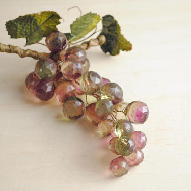 Vintage Lucite Grapes, Purple and Green Grape Cluster with Frosted Leaves 