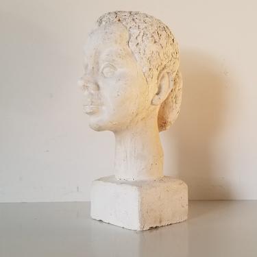 Vintage Plaster Bust of African Woman Sculpture 