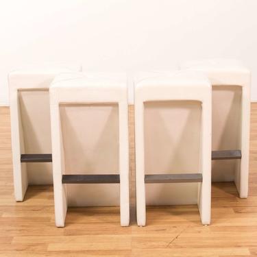 Set Of 4 Modern White Leather Barstools W/ Footrest