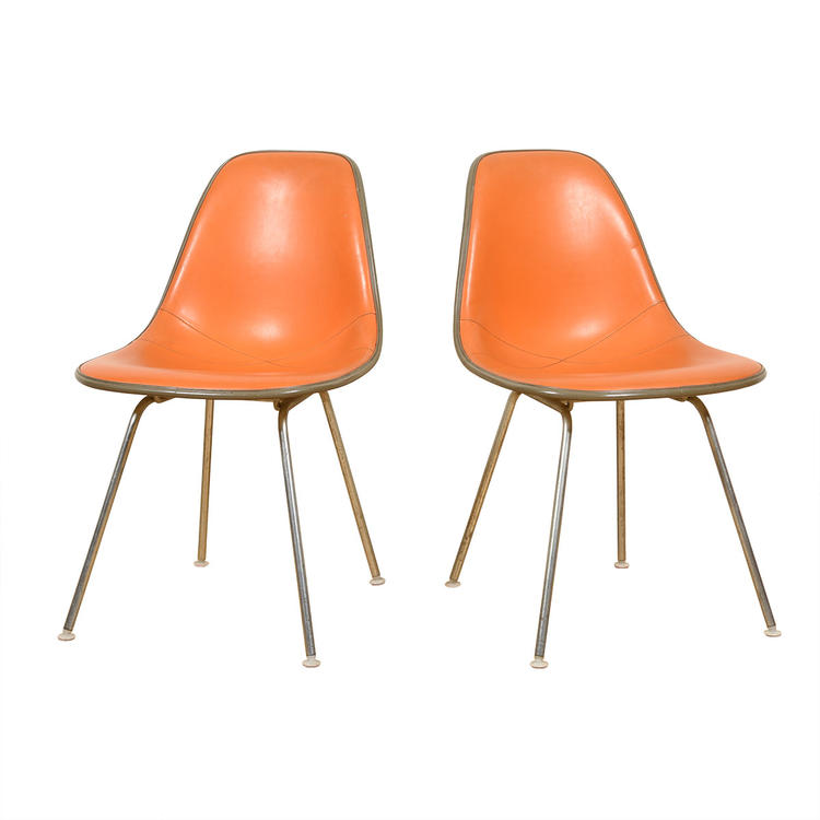 Pair of Orange Vintage Eames Chairs for Herman Miller