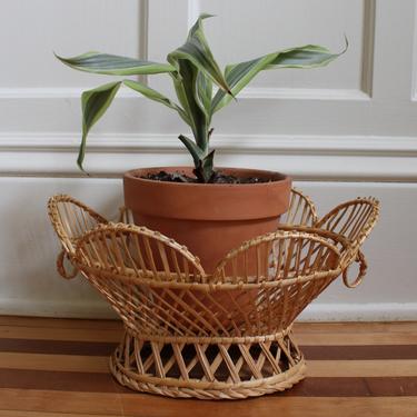 Vintage Natural Wicker Basket Plant Stand 