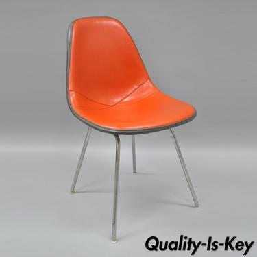 Herman Miller Fiberglass Orange Padded Vinyl Side Desk Chair Vtg Mid Century A