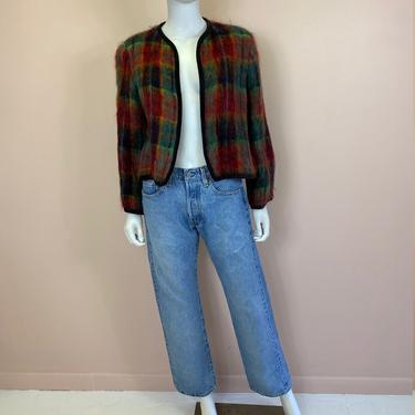 Vtg 1980s plaid mohair Anne Klein cardigan sweater 