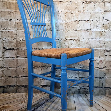 Blue Woven Wicker-Seat Chair