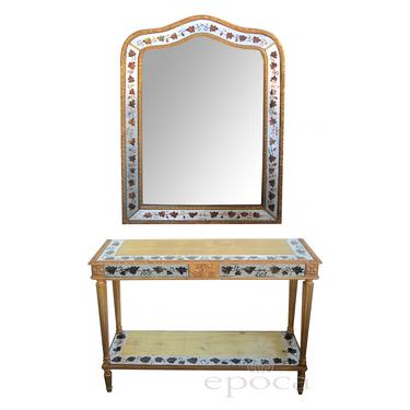 a french maison jansen neo-classical style 1940's eglomise console table and mirror