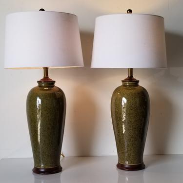 Maitland Smith Green Glaze Ceramic Table Lamps - a Pair 