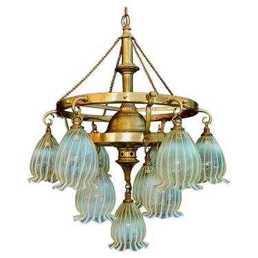 Beautiful and Rare French 1930' Chandelier with Murano Glass