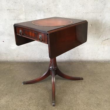 Vintage Occasional Table with Drop Leaf Sides & Leather Detail