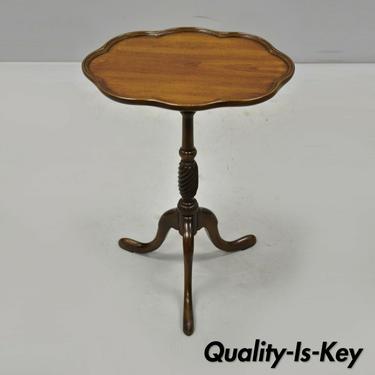 Small Vintage Cherry Wood Pedestal Base Candle Stand Side Table by Brandt