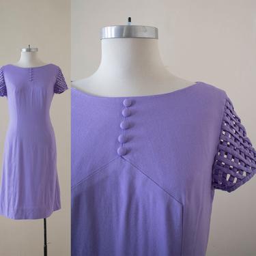 Vintage Lavender Dress / Vintage Purple Day Dress / Vintage Linen Dress / Cage Sleeves / 1970s Shirt Dress / 1970s Linen Day Dress Small 