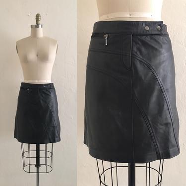vintage 90's black leather mini skirt 