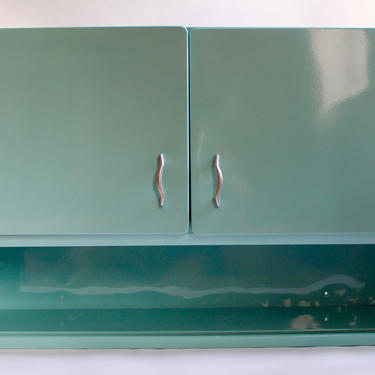 Vintage Mid-Century Powder Coated Stainless Steel Kitchen Cabinets in Robin's Egg Blue 