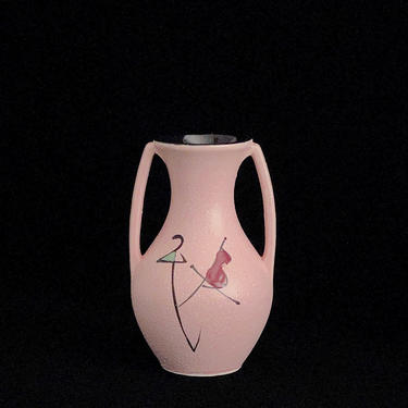 Vintage Mid Century Modern Italian Pink Ceramic Pottery Urn Vase w Hand Painted Abstract Scene 1960s Italy Fratelli Fanciullacci ? by SwankyChaperooo