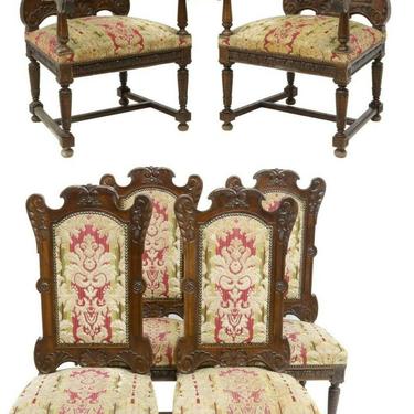 Antique Chairs, Dining, Set of Six, French Louis XIV Style Carved Walnut, 1800s!!