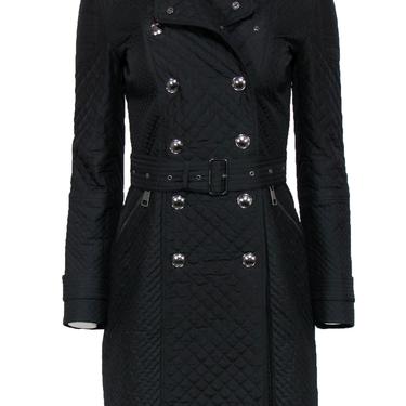 Burberry - Black Quilted Double Breasted Trench Coat w/ Belt Sz 2