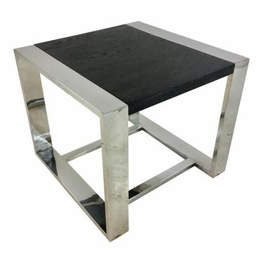 Modern Cerused Black Wood and Chrome Side Table
