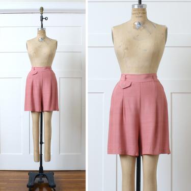 vintage 1940s high waist shorts • rare pink rayon forties womens casual sportswear separate 