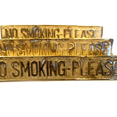 Vintage Solid Brass NO SMOKING PLEASE Tabletop Sign Plaque Paperweight | Mid-Century Tobacciana Collectible | Three Available! 