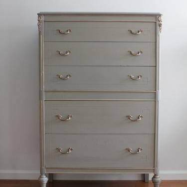 SOLD ~Vintage Gilded Grey Tall Dresser/Chest of Drawers /Bureau 