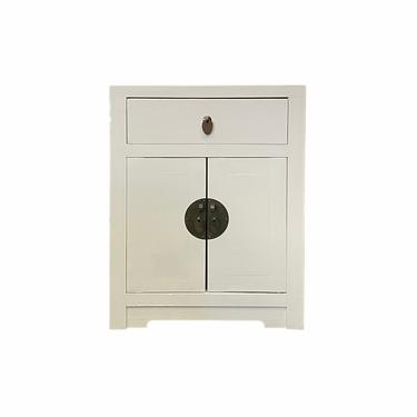 Distressed White Lacquer MoonFace End Table Nightstand Cabinet cs7039E 