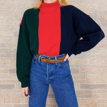 Colorblock Mock Neck Pullover Sweatshirt 