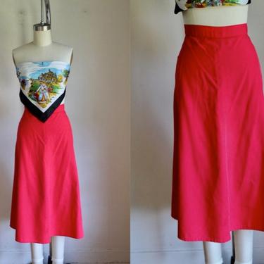 Vintage 1970s/80s Cherry Red Handmade Aline Skirt / L 