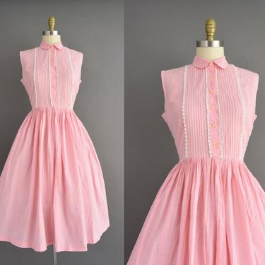 vintage 1950s dress | Pink Gingham Print Cotton Full Skirt Shirt Dress | Medium | 50s vintage dress 