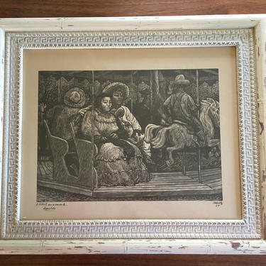 Leopoldo Mendez framed linocut entitled &amp;quot;Carusel&amp;quot; 1949 