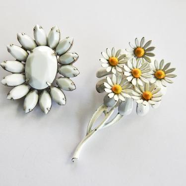 Two White 60s Flower Brooches 