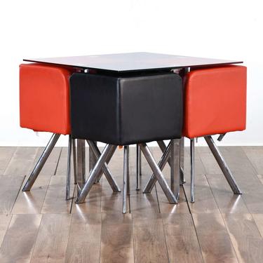 Modernist Black & Red Dining Table & 4 Chairs