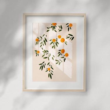 Morning Oranges, Nature illustration Print (Gicle Fine Art Print) Abstract Summer Artwork - Digital Art Reproduction 