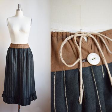 Antique Striped Wool Petticoat Skirt | S/M | Victorian c. 1890/1900 Black and Brown Skirt 