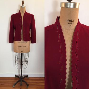 Oh la la Sasson oxblood wool laser cut cropped jacket by MartinMercantile