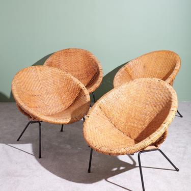 Wicker and Iron Scoop Bucket Chairs