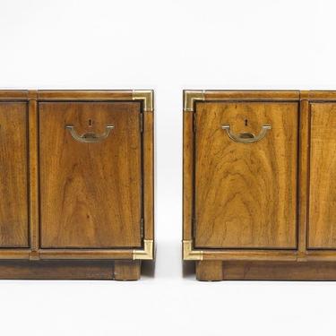 Pair of Drexel Campaign Style Side Tables