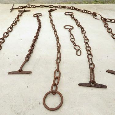 Antique HAND FORGED IRON LOGGING TUG BOAT BOOM CHAINS Rustic Yard Art Home Decor