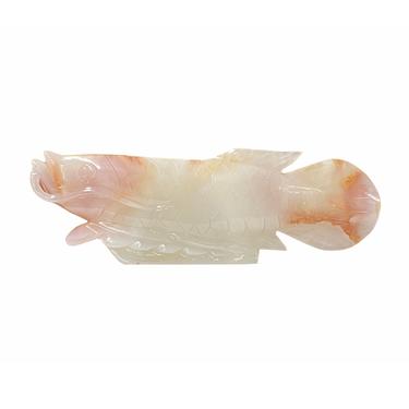 Chinese White Jade Stone Koi / Arowana Fish Fengshui Display Figure ws1775E 