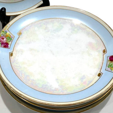 Set of 5 vintage Japan Lusterware Iridescent Small Plates With Hand Painted Flowers 