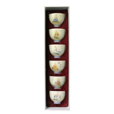 Chinese Off White Kid Lohon Graphic Porcelain Handmade Tea Cup 6 pieces Set ws592E 