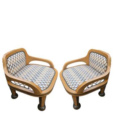Pair of Neoclassic Birch Horseshoe Shaped Low Profile Lounge Chairs (Sold As a Pair Only)