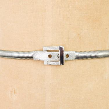 1980s Silver Coil Metal Belt | 80s Silver Metal Skinny Belt | Small 