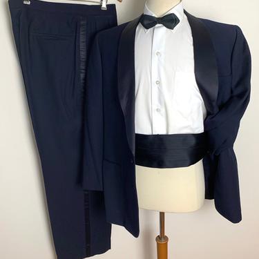 Vintage 1950s Wool 2pc BESPOKE Shawl Collar Tuxedo ~ 40 to 42 R ~ Rockabilly Suit ~ Wedding ~ Tux 