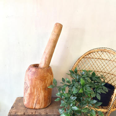 Rustic Wooden Mortar and Pestle Set | Primitive Wood | Hand Carved Wood | Cottage Home Decor | Herb Grinder | Wedding Gift | Kitchen Decor | 