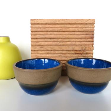 2 Vintage Heath Ceramics Small Snack Bowls In Moonstone, Edith Heath Mini Rim Line Bowls in Blue 