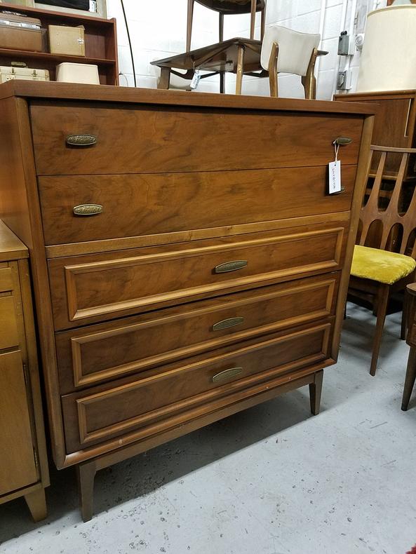 Five-drawer walnut mid-century tall chest