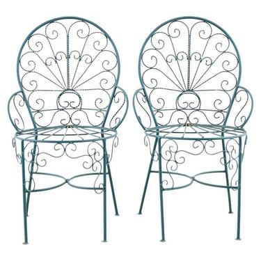 Pair of Salterini Style Iron Garden Patio Chairs by ErinLaneEstate